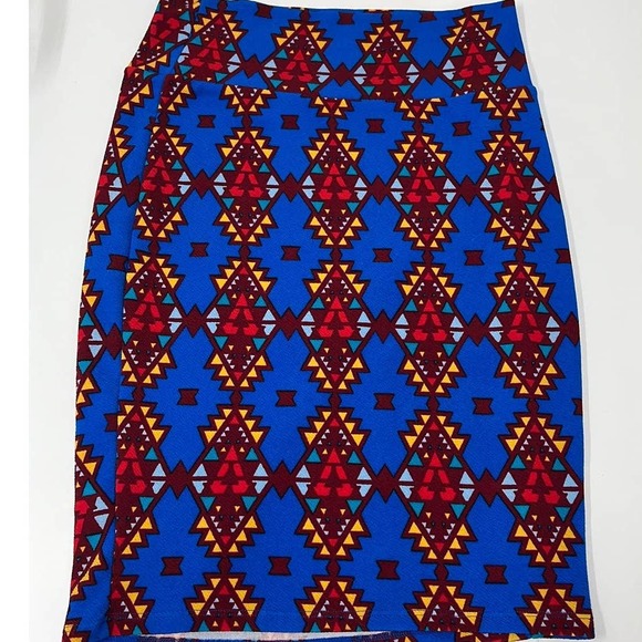 LuLaRoe Dresses & Skirts - LuLaRoe Cassie Pencil Skirt Size Small Multicolor Maximalist Blue Colorful Aztec